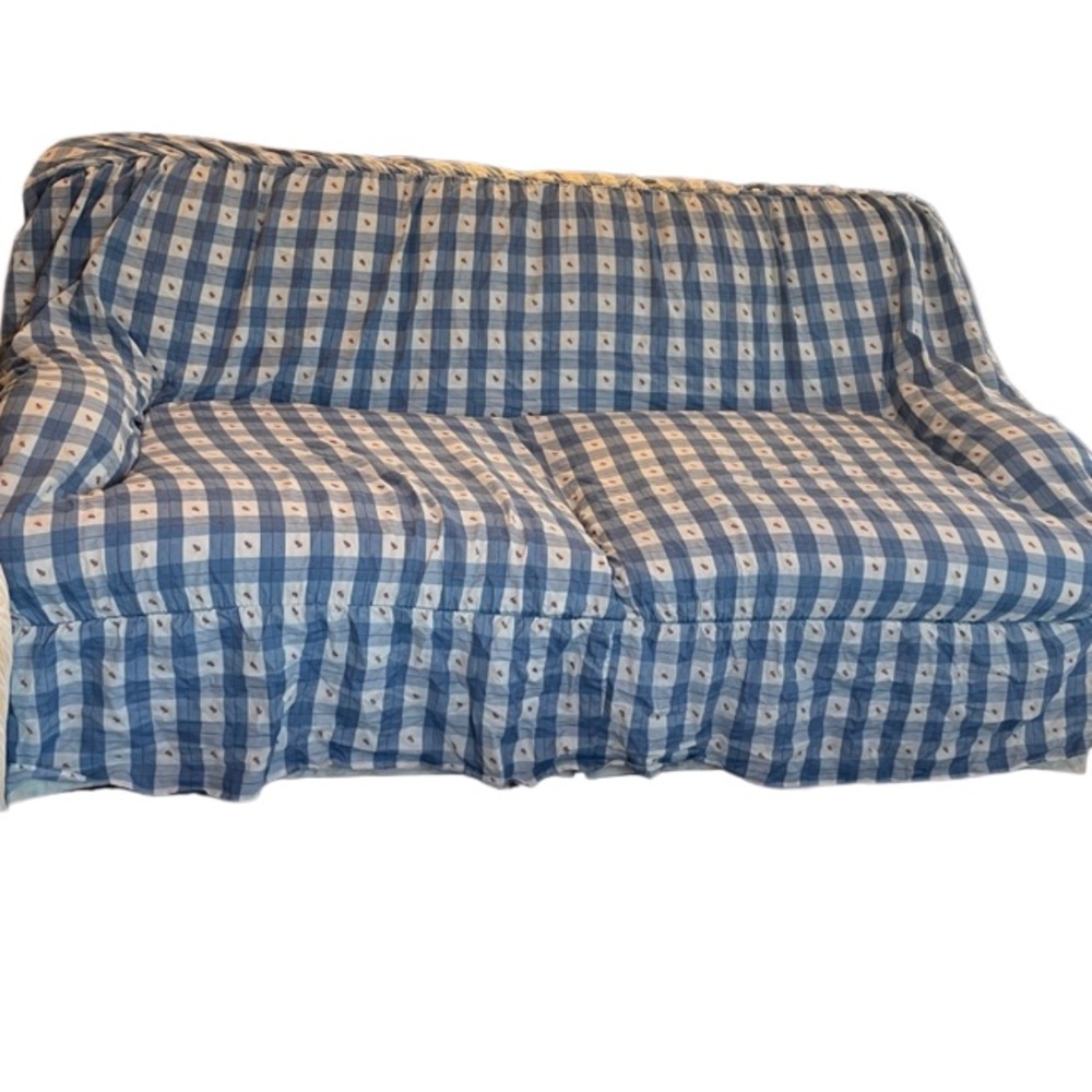 Vintage Blue and White Checked Sofa Cover